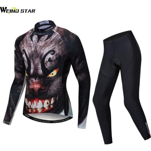 Weimostar 3D Cool Cycling Clotihng Long Sleeve Autumn MTB Bike Jersey Kits Spring Cycling Jersey Set Men Bicycle Wear Clothes