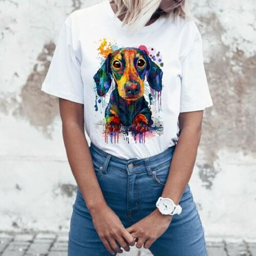 Pretty Dachshund Watercolor Design T-Shirt Summer Fashion Women T-Shirt Cute Dog Print Girl Casual Tops Hipster Woman Tees