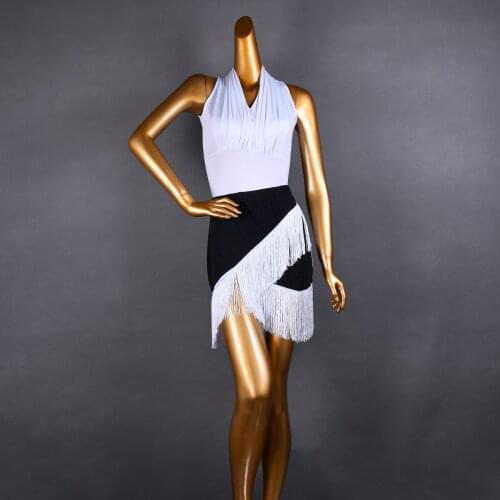 Latin Dance Dress New Female Adult Practice Clothing 2pcs Suit Sleeveless Top Irregular Fringed Competition Skirt Dance Clothing