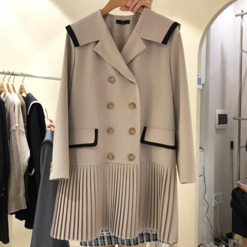 New Spring Female Casual Notched Collar Panelled Long Sleeve Minimalist Blazer Dress