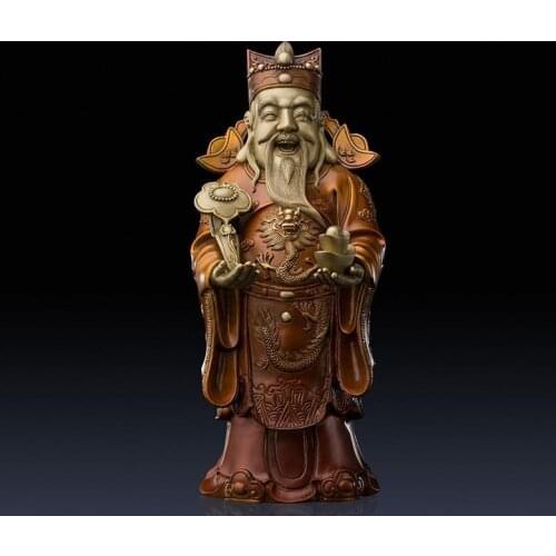 32 CM China Art Deco Pure Brass god of wealth fortune Mammon decorate sculpture Decoration Home Furnishings Gift Statue