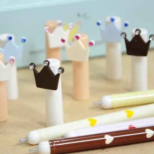 4pcs Creative Cartoon Crown Gel Pen 0.5mm Ballpoint Black Ink Pens Writing Stationery Gift Office School Student Supplies H6907