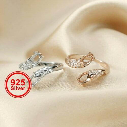 4x6MM Oval Prong Ring Settings Blank Adjustable Pave CS Stone Rose Gold Plated Solid 925 Sterling Silver DIY Bezel 1225003