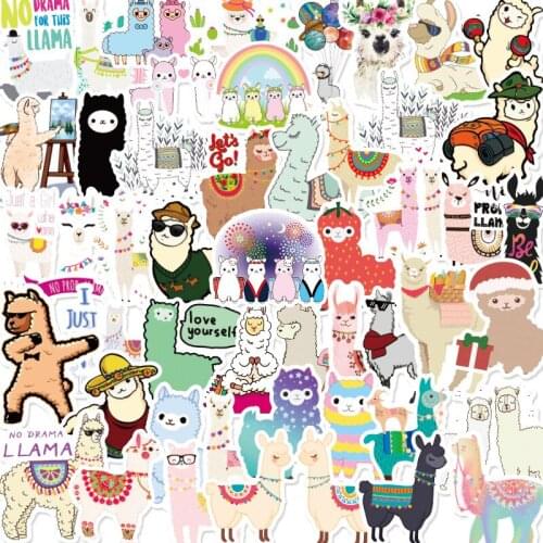 50pcs/set Cute Llama Stickers Alpaca Sheep Animal Stickers Camel Kawaii Waterproof For Laptop Skateboard Toy Decals Stickers