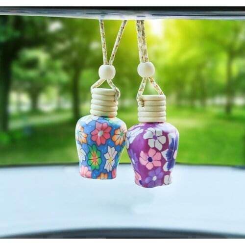 Car Air Freshener Perfume Fragrance Pendant Polymer Clay Empty Hanging Glass Bottle Decoration Ornament Car Accessories Interior