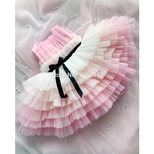 Pink Girls Princess Ball Gowns Rainbow Bottom Ball Gowns Tiers Big Bottom Dresses Dress Bottom Custom Girls Birthday Dress