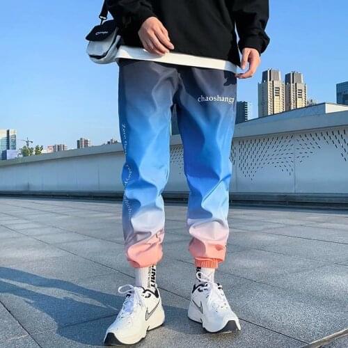 Summer Spring New Men Casual Pants Gradient color Trend Male Drawstring Trousers Mens Street Hip Hop Sweatpants