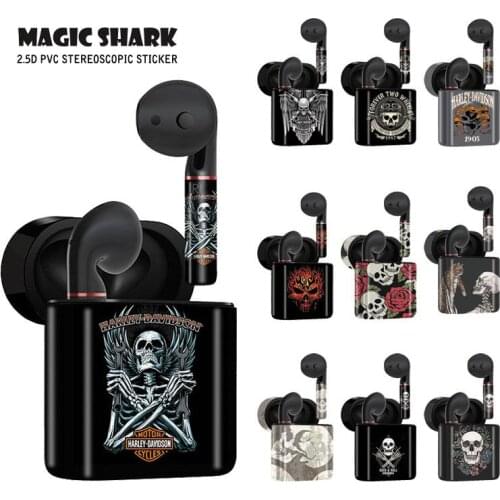 Magic Shark Cool Punk Skull Skeleton Motor Rider Rose PVC Case Cover Wrap Sticker for HUAWEI Freebuds 2 & 2 Pro