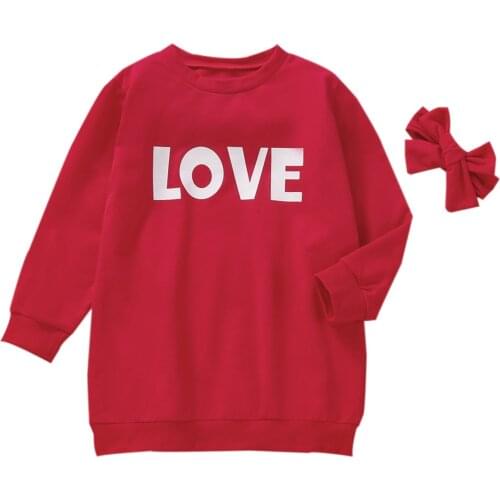 Kids Tops Girls Letter Print Round Neck Long Sleeve Pullover with Headband for Spring Fall Red/Pink 18 Months-6 Years