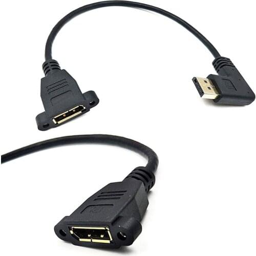 DP to DP Cable, 12 inch / 30cm 90 Degree Displayport (DP) Male to DisplayPort (DP) Female with Screw Hole Panel Mount for Audio