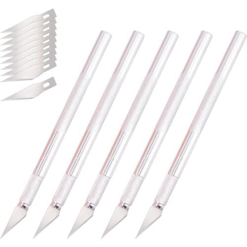 EHDIS 5pcs Scalpel Knife With Metal Blades Wrap Vinyl Carbon Film Carving Cutter Window Tint Decal Wallpaper Craft Cutting Tools