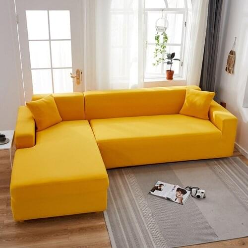 Elastic Corner Sectional Sofa Cover for Living Room 2 3 4 Place Yellow Solid Color L Shape Protection Chaise Longue Covers