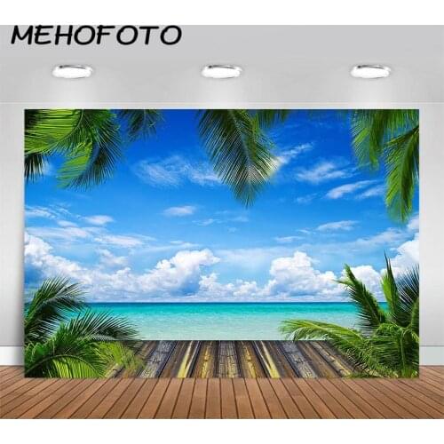MEHOFOTO Summer Photography Backdrop Sandy Beach Birthday Party Photo Background Holiday Summer Beach Palm Trees Backdrops