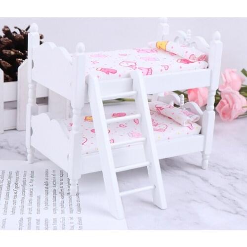 Hot sale 1:12 Dollhouse Miniature Furniature Model Mini Double-deck Bed Doll House Decor