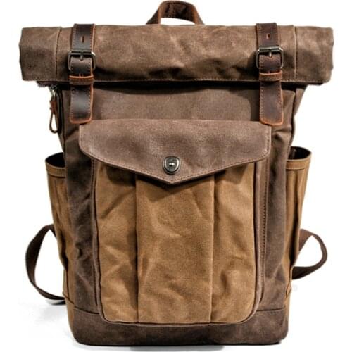 Retro canvas bag backpack womens large-capacity outdoor hiking large backpack student computer bag mens bag