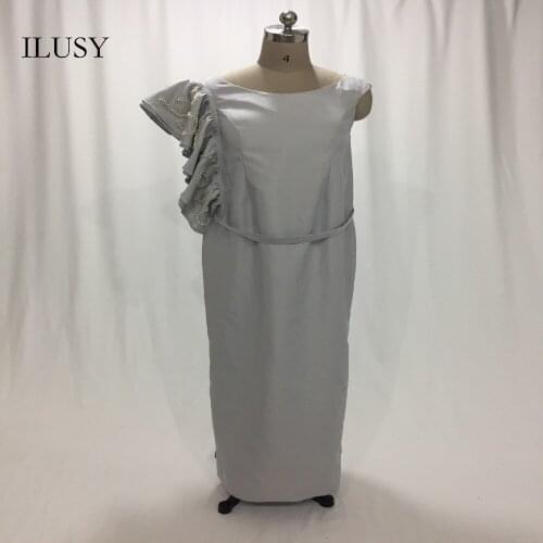 ILUSY Gray Pregnant Evening Dresses Pearls Beadings Evening Gowns With Ruffles Vestidos De Fiesta Largos