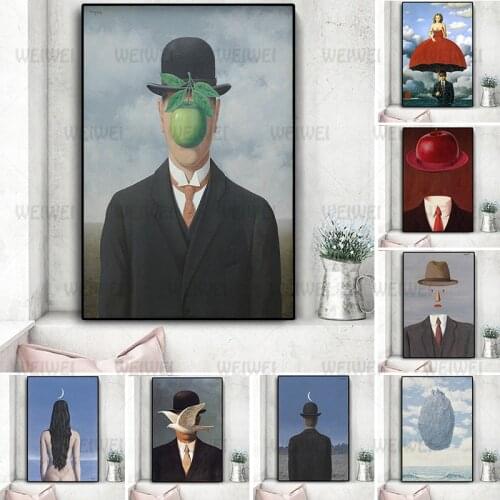 Canvas Painting Rene Magritte Surrealism Classic Artwork Reproduction Posters and Print Wall Art Picture for Living Room Weiwei