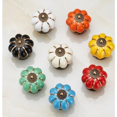 Pumpkin Ceramic Handles 40mm Drawer Knobs Cupboard Door Handles Single Hole Cabinet Handles with screws Furniture Handles