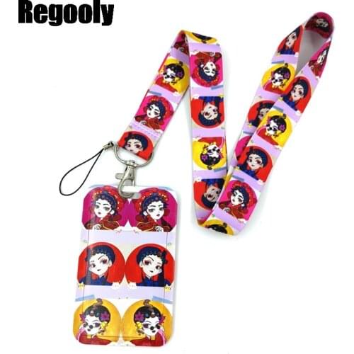 Chinese Style Opera Girl Anime Lanyard Badge Holder ID Card Lanyards Mobile Phone Rope Key Lanyard Neck Straps Keychain Key Ring