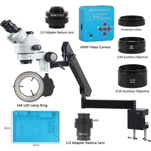 3.5X 7X 45X 90X Zoom Confocal Trinocular Stereo Microscopio 2K 38MP HDMI USB Video Camera Articulating Pillar Clamp Stand