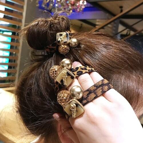 Korean Leopard Head Rope for Women Fashion Crystal Wide Ponytail Hairbands