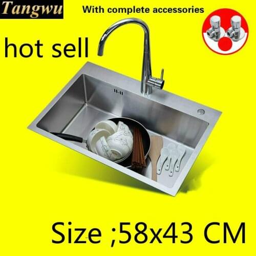 Free shipping Hot sell Kitchen sink manual food grade 304 stainless steel 4 mm thick single slot durable 58 x43 CM
