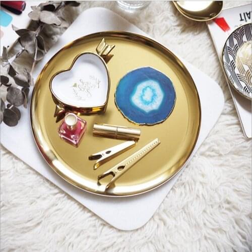 Nordic Metal Office Table Storage Plat Gold and Colorful Scandinavian Round Office Desk Storage Tray Organizer Home Decor