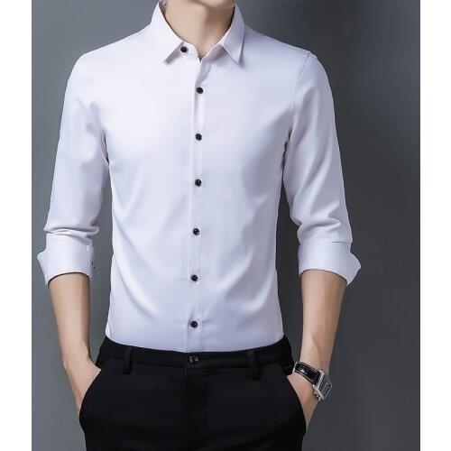 TFETTERS Autumn New Shirt Men Long Sleeve Anti-wrinkle Solid Color Wedding Business Work Shirts Men Turn-down Collar Men Shirt