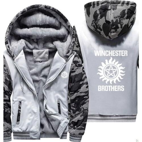 2021 Supernatural Winchester Brothers Camouflage Hoodies Mens Winter High Quality Warm Thicken Hoody Fleece Sweatshirt Coat Male