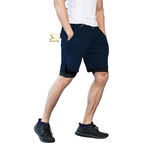 2020 Summer New Quick-drying Sports Fitness Shorts Mens Anti-exposure Two-piece Five-point Pants Running Shorts Jogging Fitness