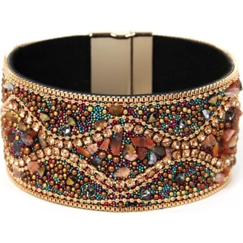 ORNPAEADIA New Jewelry Top Sell Bohemia bracelet Ethnic Stlye Accessories Luxury stone handmade Leather Retro Bangles for women