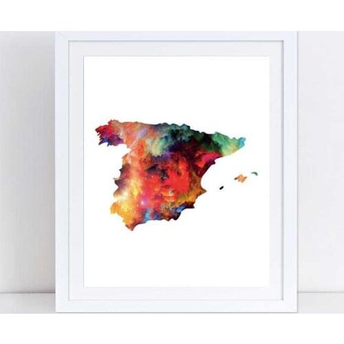 Spain Map Poster Print Wall Art Watercolor Wall Pictures For Living Modern Home Office Decor