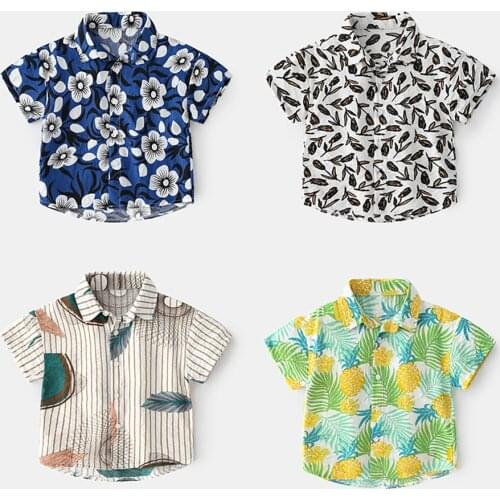 1-6Years Kids Boy Shirt Lapel Beach Top Short Sleeve Leaf Printed Buttons Seaside Holiday Summer Clothes Hawaiian
