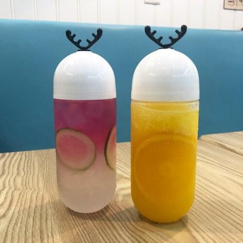 10pcs Net Red Candy Capsule Bottle Transparent Disposable PET Milk Tea Juice Bottle Takeaway Drink Plastic Cup With Lid 500ML