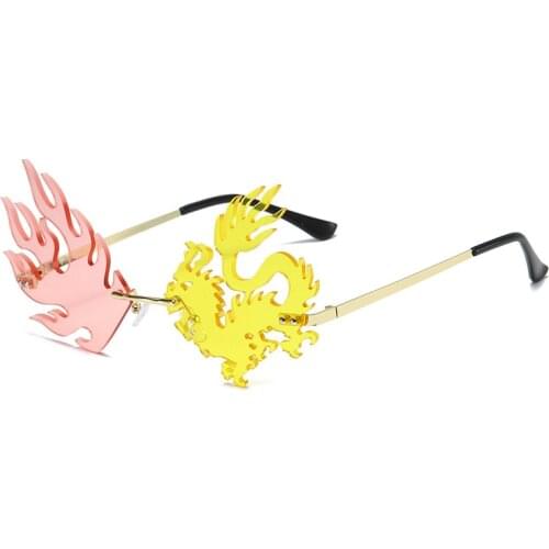 New Creative Fasion Frameless Dragon Phoenix Sunglasses Trend Chinese Style Unisex Prom Concave Shape Sunglasses Hip-Hop Glasses