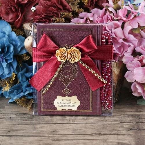Special Claret Red Bag Boy Thermo Leather Quran, Crystal Rosary Set Set FREE SHİPPİNG