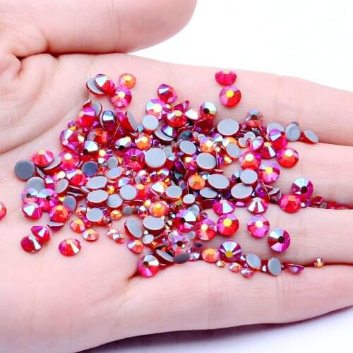 SS6-SS30 AB Color Hot fix Flatback Rhinestones Round Crystals AB Iron On Glass Stone Beads For Nail Art Shoes Appliques Jewelry