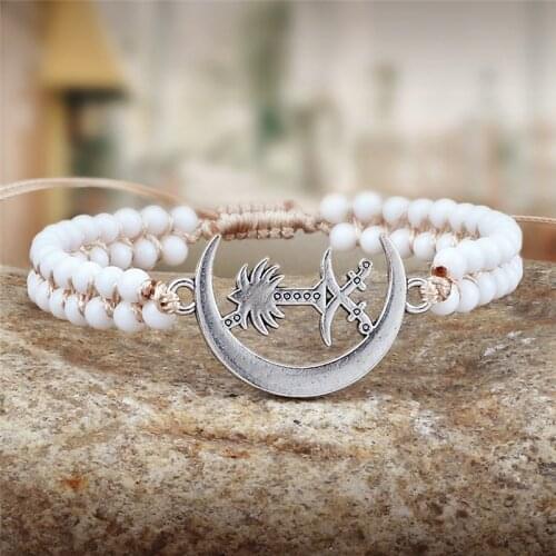 Vintage Women Men Bracelet Wave Dagger Charm Natural White Porcelain Beaded String Braided Bracelets&Brangles Friendship Jewelry