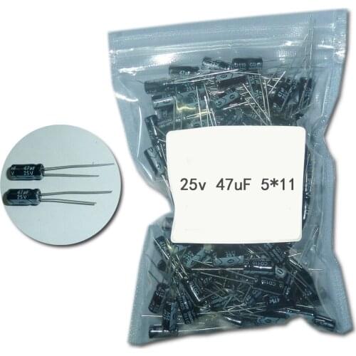 200pcs/lot High quality electrolytic capacitor 25 v 47 uf 5 x11mm aluminum capacitors