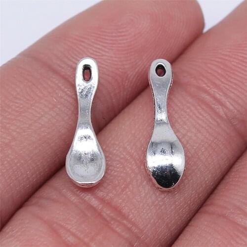 WYSIWYG 20pcs 19x5mm Small Spoon Pendants For Jewelry Making Antique Silver Color Spoon Pendants Charm Spoon
