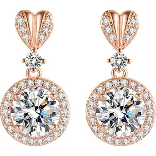 Rose Gold Color Crystal AAA Zircon Diamonds Gemstones Drop Earrings for Women Trendy Jewelry Brincos Party Accessories Gifts New