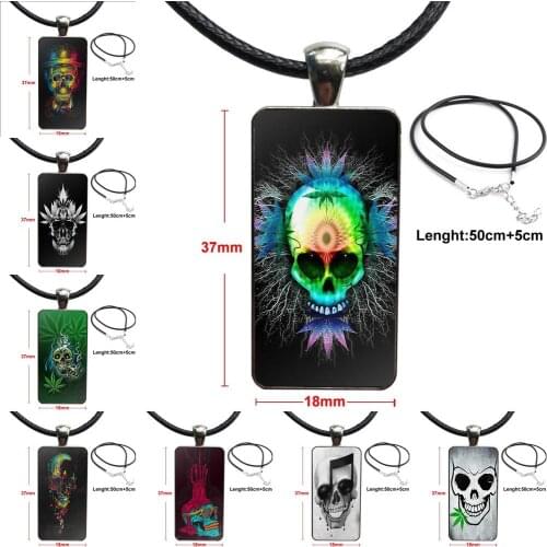 Trippy Weed Skull For Women Wedding Gift Glass Cabochon Pendant Necklace Rectangle Fashion Necklace