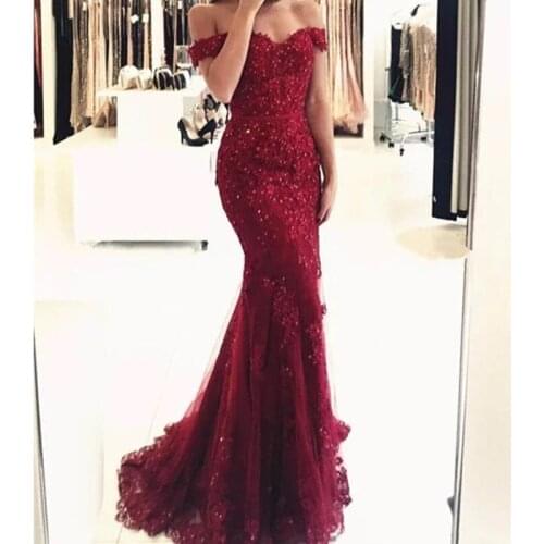 In Stock Formal Lace Mermaid Evening Dresses Sweetheart vestidos de fiesta Off the Shoulder Party robe de soiree Prom Gowns