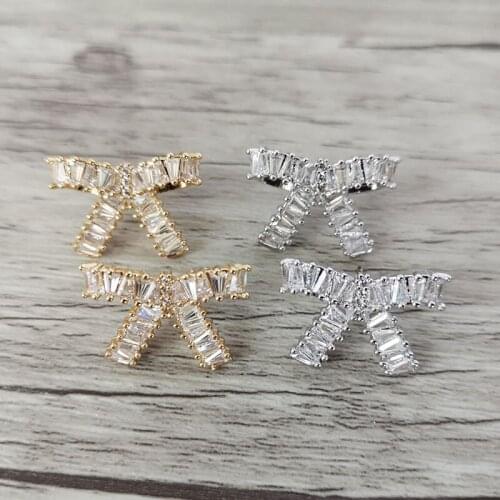 1 Pair Fashion Micro Pave Crystal Zircon 2 Color Bowknot Shape Earrings For Women Jewelry Exquisite Gift ER1114