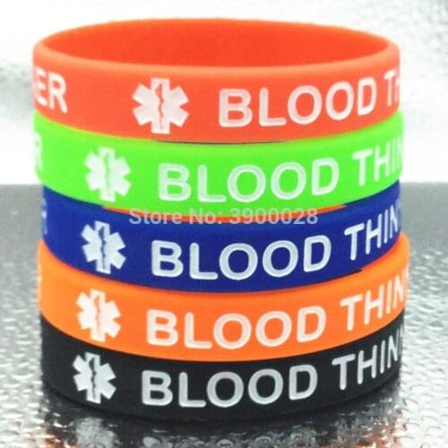 1pcs Blood thinner medical alert emergency treatment silicone rubber band wristband bracelet bangle