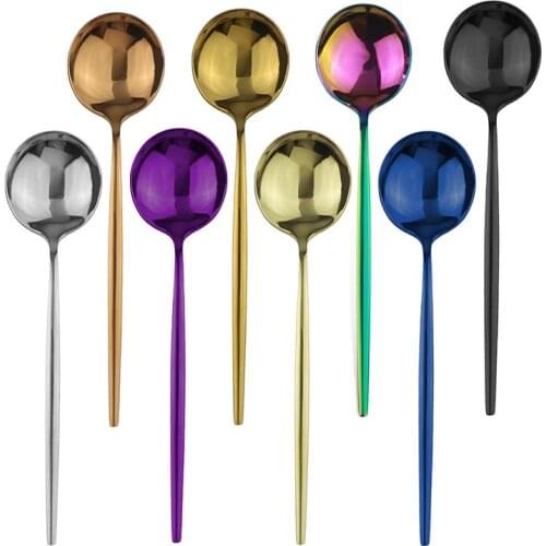 1Pcs Western Rainbow Dinner Spoon Soup Spoon Colorful 304 Stainless Steel Mirror Dinner Spoon Restaurant Wedding Hotel Supplies