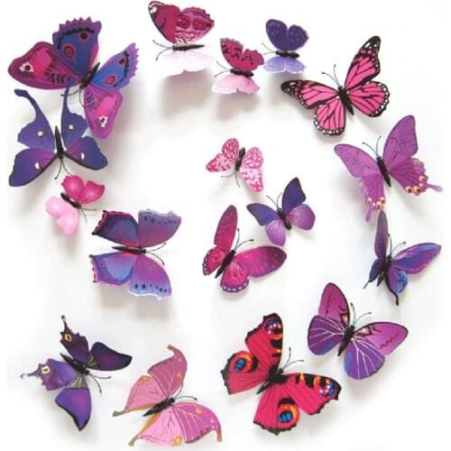 12Pcs/lot DIY 3D Butterflies Wall Stickers Magnet PVC Butterflies Wallpaper Stickers for Kids Room Wedding Decoration