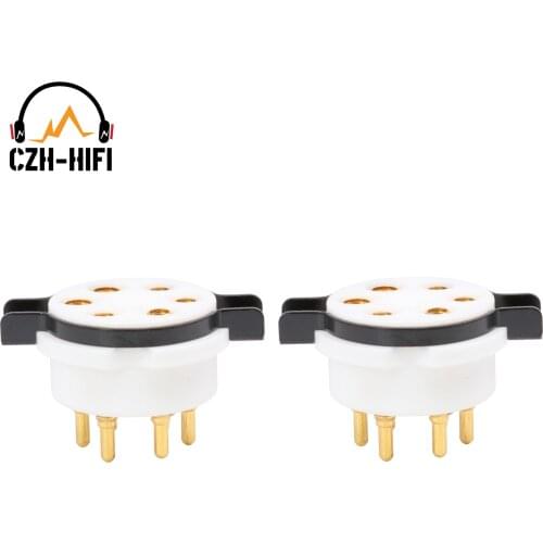 2pcs EIZZ High End 6pin PTFE Tube Socket Valve Base Power Lamp Jack for WE310A 10J12S 41 6C6 Vintage Audio Amplifier DIY