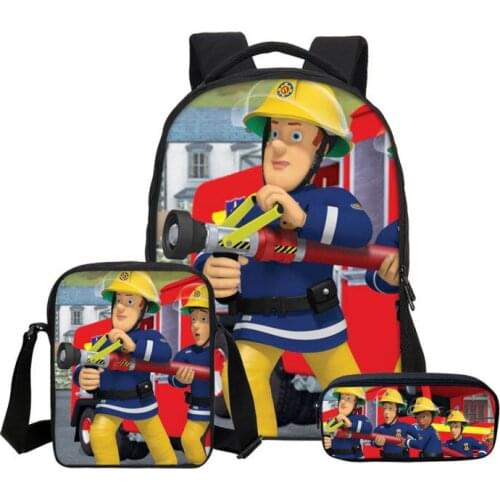 3Pcs/Set Portfolio For School Bag Girls Boys Fashion Fireman Sam Printed Backpacks Teenage Bookbag Mochila Escolar 2018