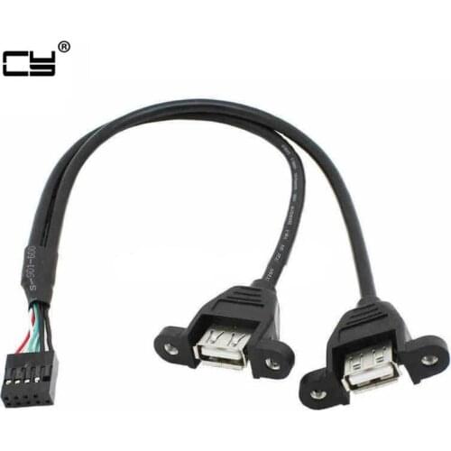 30CM 50cm Motherboard Internal 9Pin 9P to double 2 Port USB 2.0 A Female Panel Mount DATA Cable